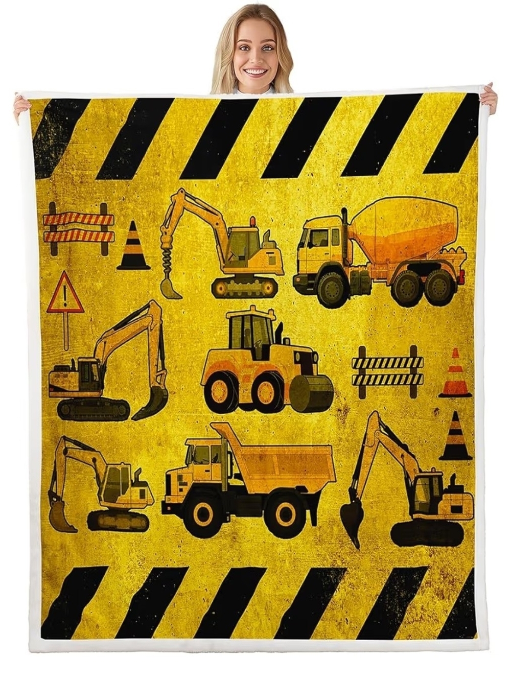 Excavator Flannel Throw Blanket Sherpa Construction Tractor Car Gift Birthday